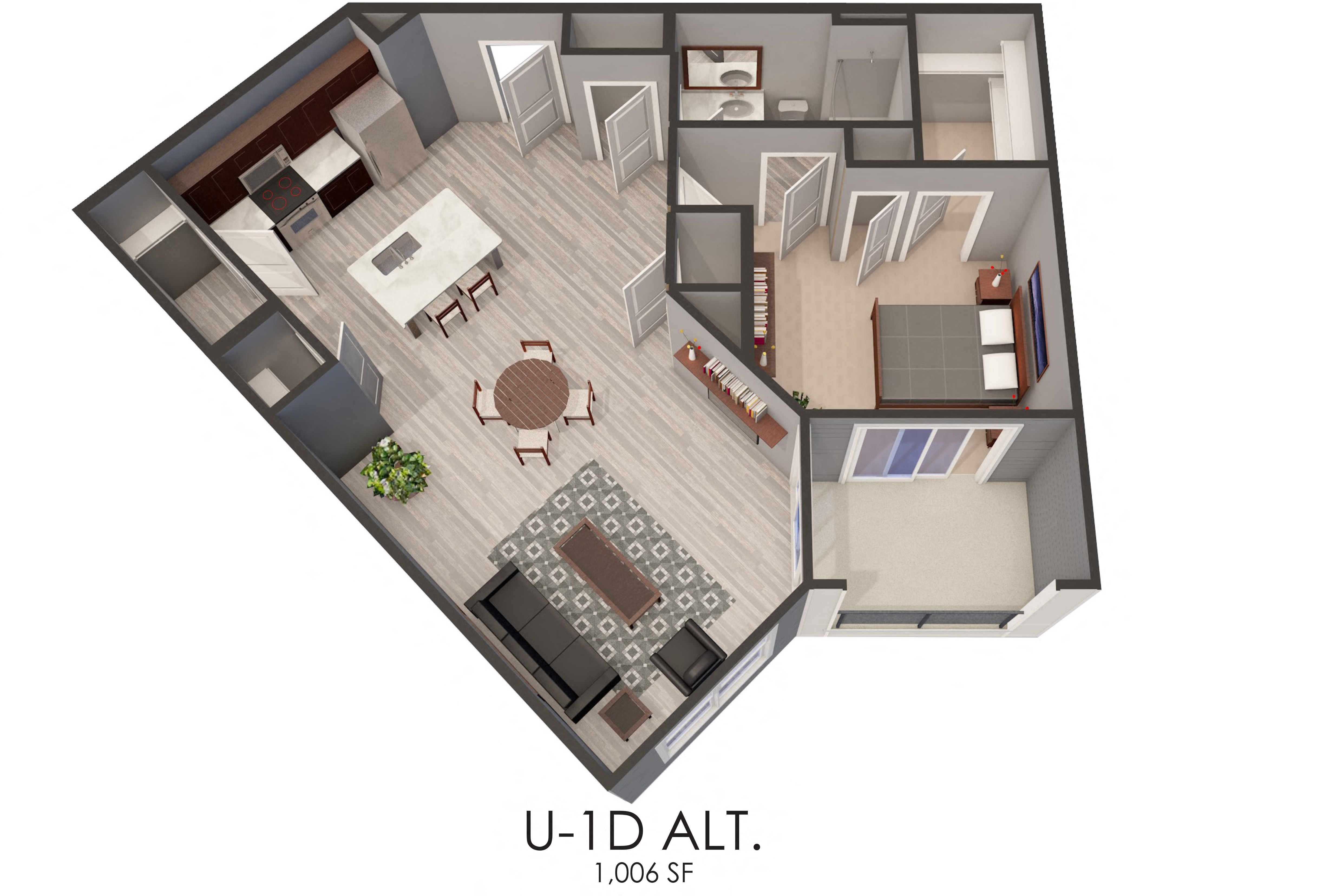 Floor plan for 1 bed, 1 bath, 929 sqft
